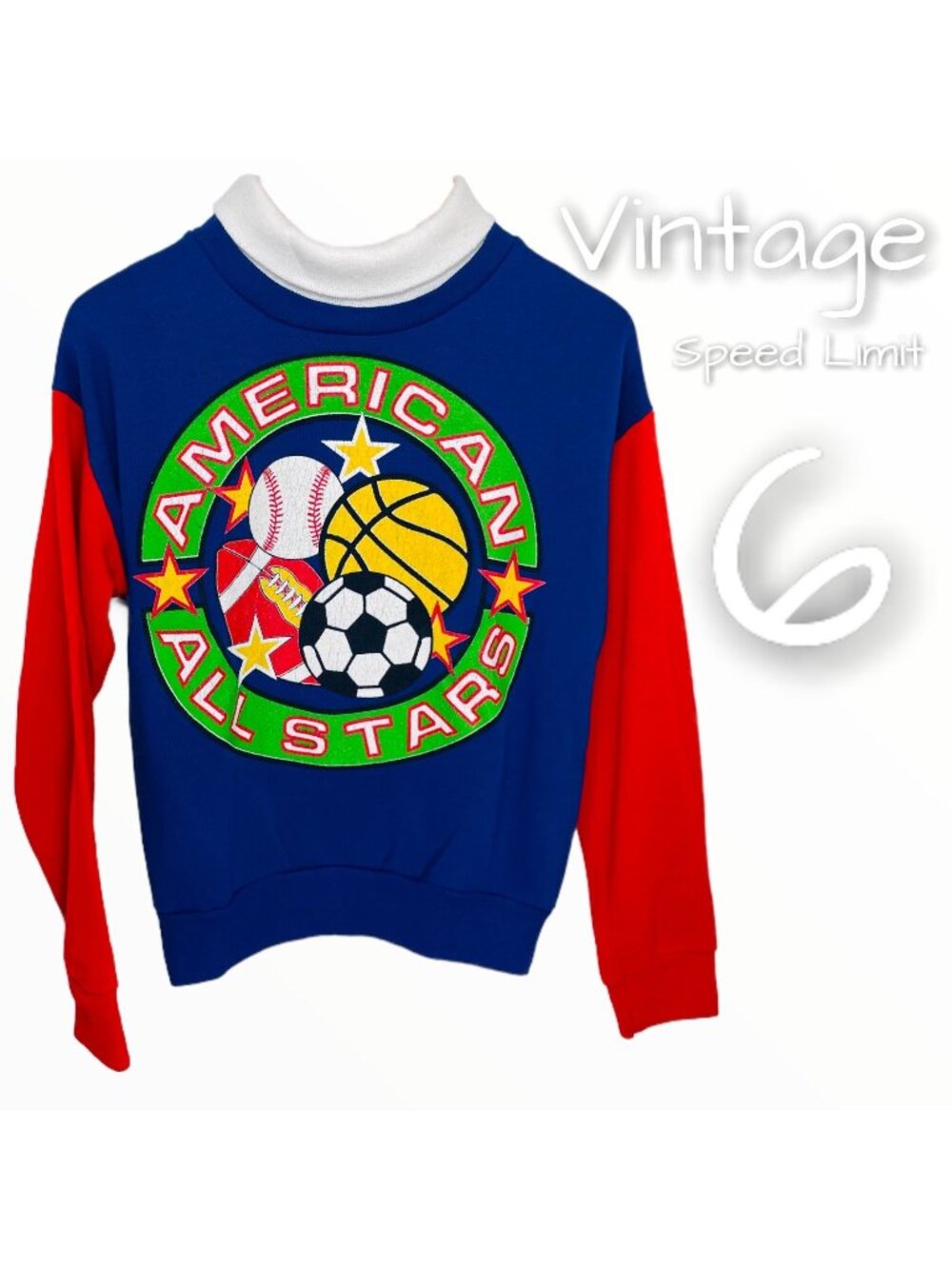 Vintage 90s Kids Color Block Sports Turtleneck Pullover Sweatshirt Shirt Top 6